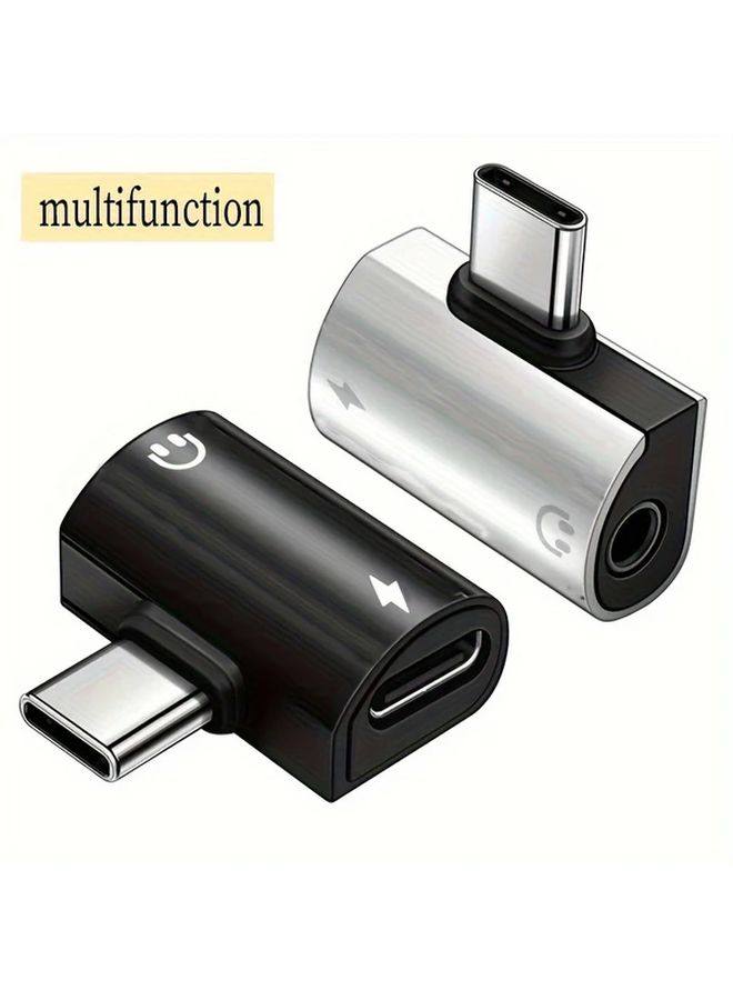 Black 2 In 1 USB C To 3 5mm Jack Adapter Fast Charging Audio Video Splitter Metal - Image 3