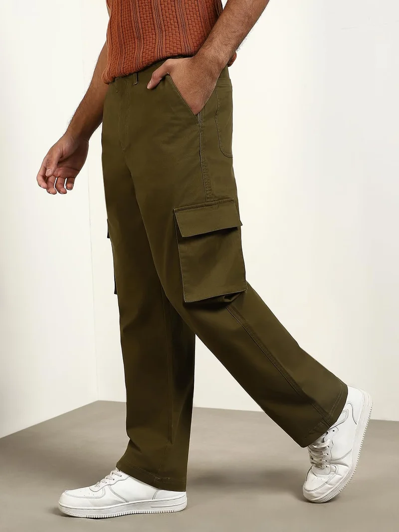 نوبيرو NOBERO Men's Olive Cargo Pants for Casual Wear