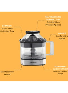 DOMEA Electric Citrus Juicer, Orange Juice Maker, Lemon Squeezer, 0.7 ML Capacity, 25W Energy Efficient Powerful Motor, Includes 2 Cones, Quick & Easy Juicing  - Image 2