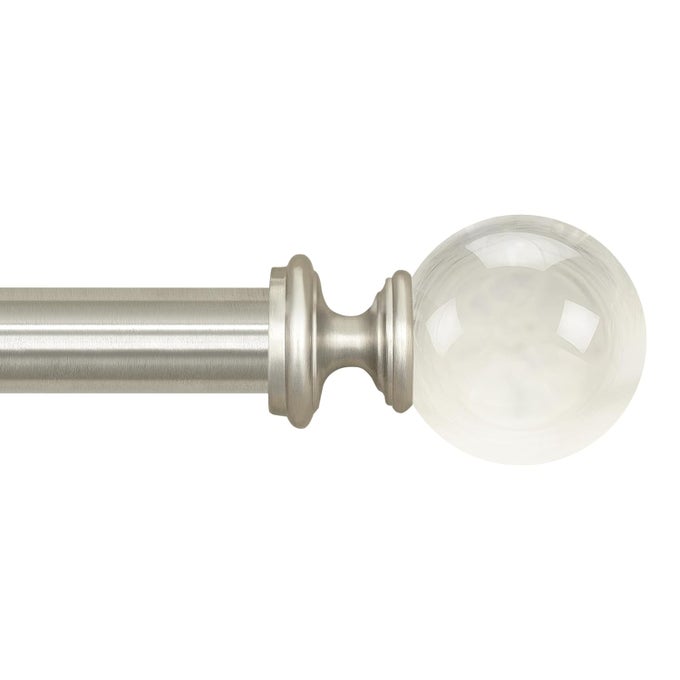 36 to 66 Extendable Curtain Rod Acrylic Ball Satin Silver 25mm