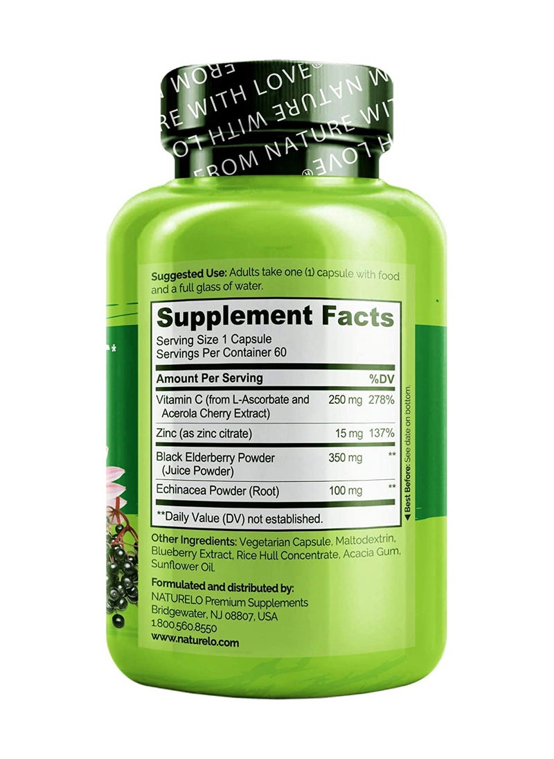 NATURELO Immune Support With Vitamin C, Elderberry, Zinc, Plus Echinacea - Formulated To Support Healthy Immune System Function-60 Vegan Capsules  - Image 3