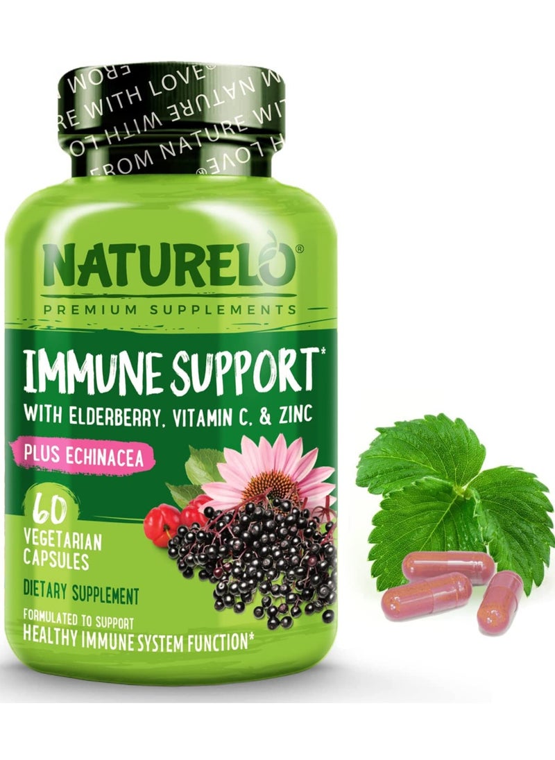 NATURELO Immune Support With Vitamin C, Elderberry, Zinc, Plus Echinacea - Formulated To Support Healthy Immune System Function-60 Vegan Capsules  - Image 1