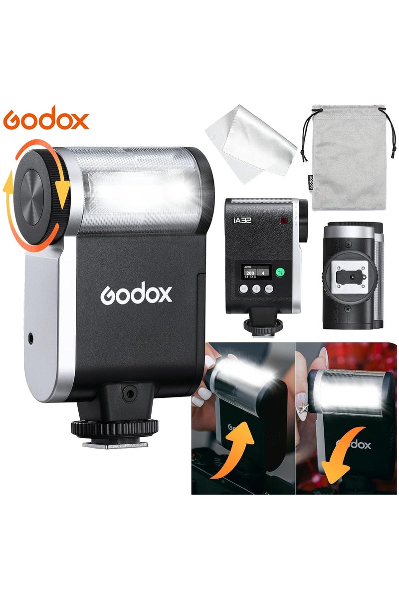 Godox iA32 Mini Camera Flash, Single Contact Hot Shoes Flash - Automatic Flash GN15, 8 Power Levels/2.5sRecycle/490 Flash Times/Auto/Manual Modes, S1/S2 Optical Control, for Canon Sony Nikon Fuji Olympus - Image 1