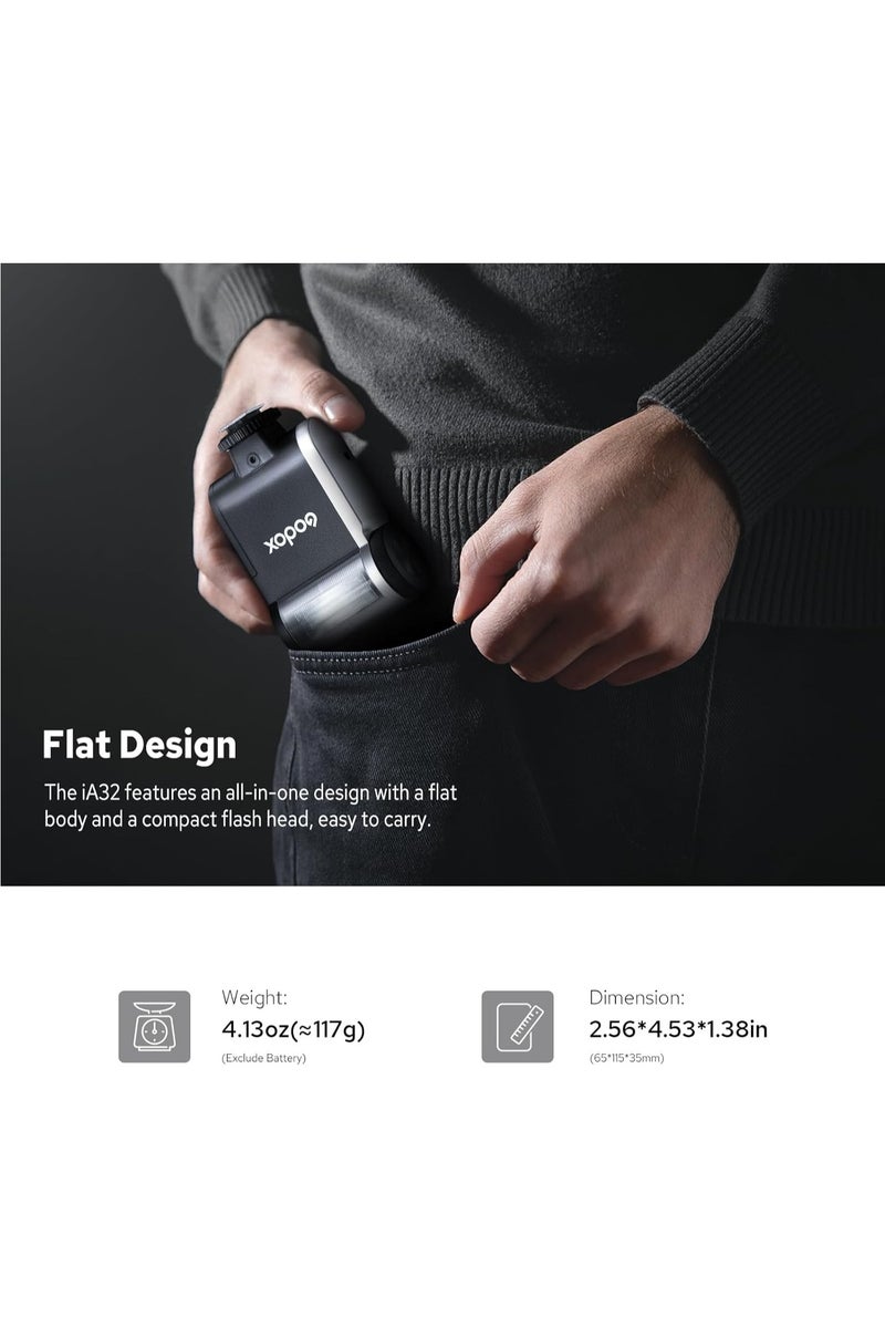 Godox iA32 Mini Camera Flash, Single Contact Hot Shoes Flash - Automatic Flash GN15, 8 Power Levels/2.5sRecycle/490 Flash Times/Auto/Manual Modes, S1/S2 Optical Control, for Canon Sony Nikon Fuji Olympus - Image 4