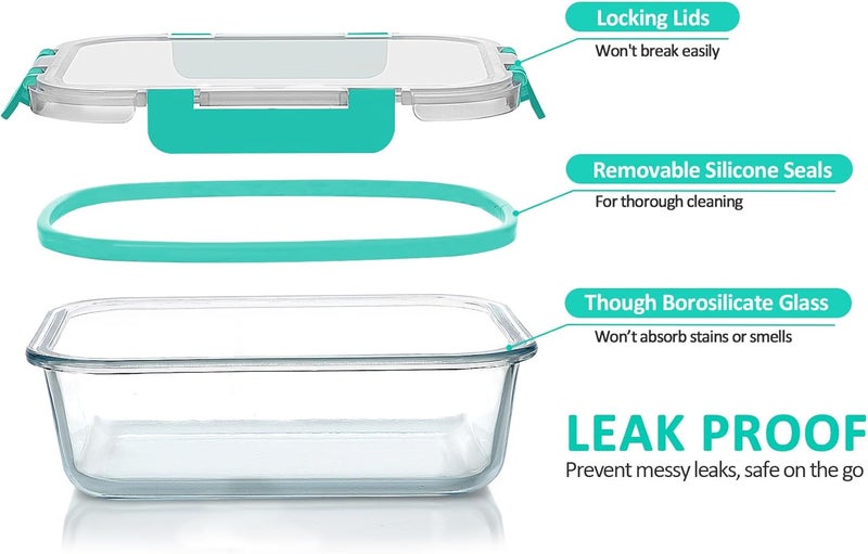 M MCIRCO [8-Pack,30 oz]Glass Meal Prep Containers,MCIRCO Glass Food Storage Containers,Airtight Glass lunch Containers with Lids, Microwave, Oven, Freezer and Dishwasher, Green - Image 3