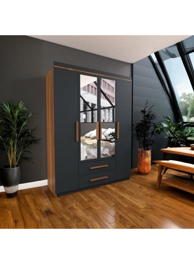 Furniture Factory Dark grey and brown 3-door MDF wardrobe - 190 x 160 x 50 cm - Image 5