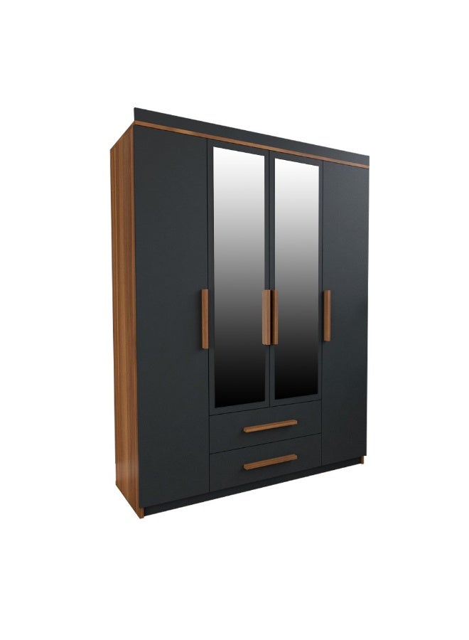 Furniture Factory Dark grey and brown 3-door MDF wardrobe - 190 x 160 x 50 cm - Image 1