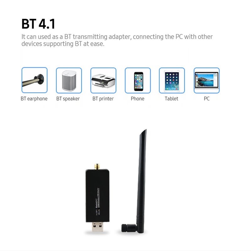 محول واي فاي USB ZAPO بت 4.1 لأجهزة الكمبيوتر - طبلة واي فاي محول شبكي مزدوج النطاق مع أمان عالي / هوائي قابل للإزالة عالي الكسب أسود - Image 5