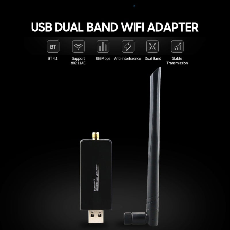 محول واي فاي USB ZAPO بت 4.1 لأجهزة الكمبيوتر - طبلة واي فاي محول شبكي مزدوج النطاق مع أمان عالي / هوائي قابل للإزالة عالي الكسب أسود - Image 4