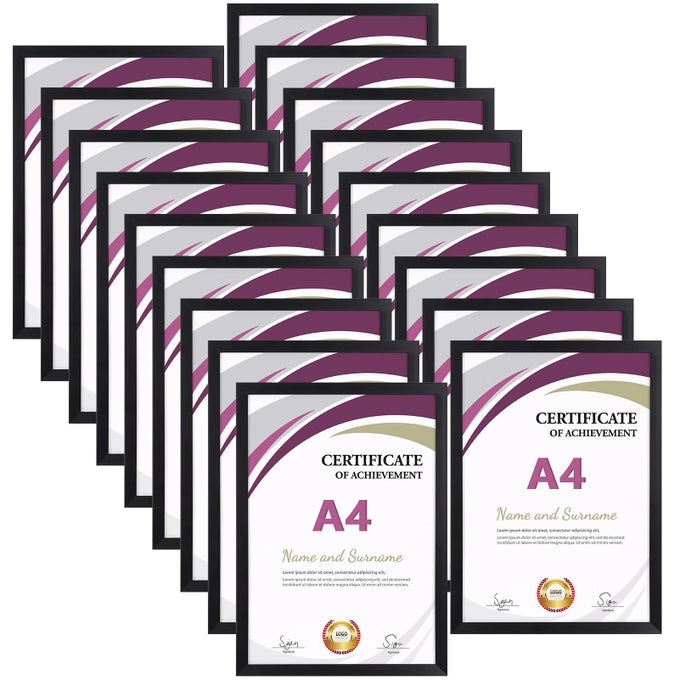 MULTI A4 PHOTO FRAMES SET OF 18 BLACK A4 PICTURE FRAME FOR WALL HANGING OR TABLETOP DISPLAY IDEAL FOR CERTIFICATES PHOTOS ARTWORK POSTER DOCUMENT