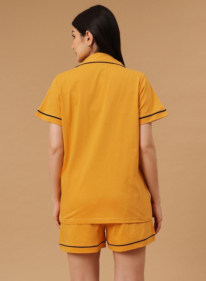 Clovia Solid Buttoned Shirt and Shorts Set - Cotton - Image 3