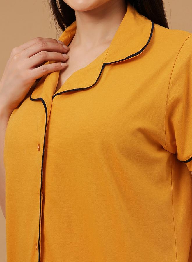 Clovia Solid Buttoned Shirt and Shorts Set - Cotton - Image 5