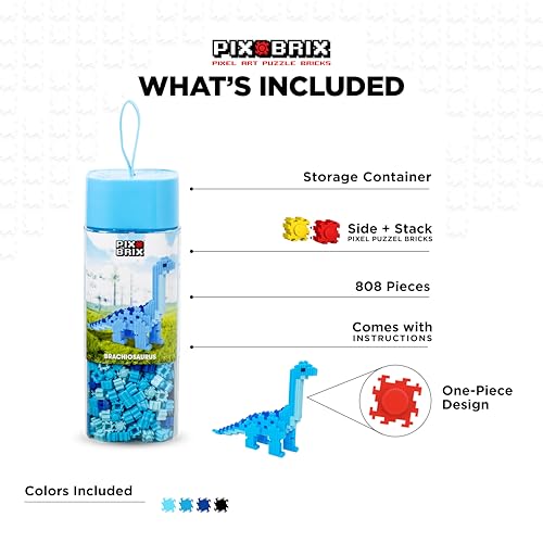 Pix Brix Pixel Art kit Puzzle Bricks Dinosaur Series Brachiosaurus Patented Building Brick Set to Recreate Your Favorite Dino Includes 808 Pieces Create 3D Builds Without Water Iron or Glue - Image 5