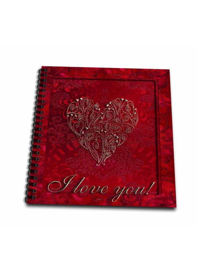 3DROSE db_22451_1 Gold Heart on Red I Love You Drawing Book, 8 by 8-Inch - Image 1