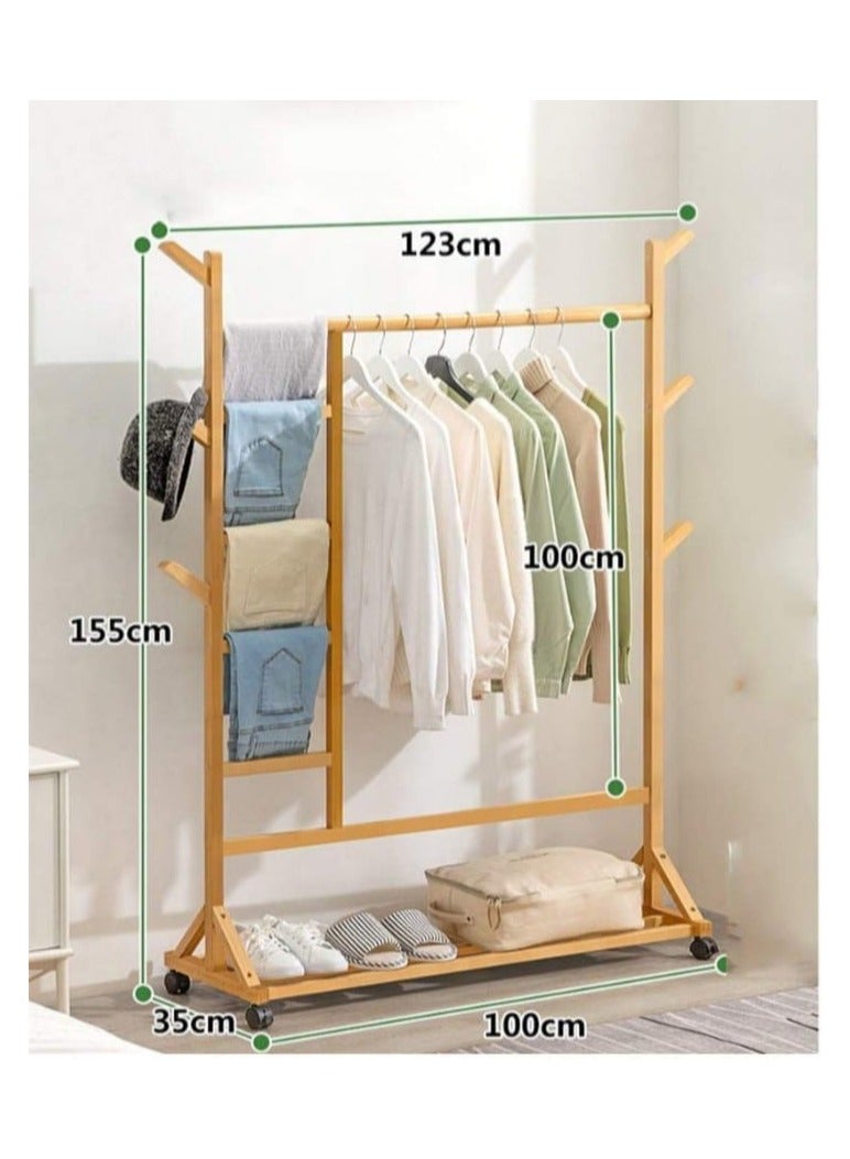 حامل ملابس خشبي لتعليق الملابس. مزود برف واحد، يتحمل وزنًا يصل إلى 35 كجم. الأبعاد: 100 سم × 145 سم × 37 سم. مصنوع من خشب الزان. - Image 3
