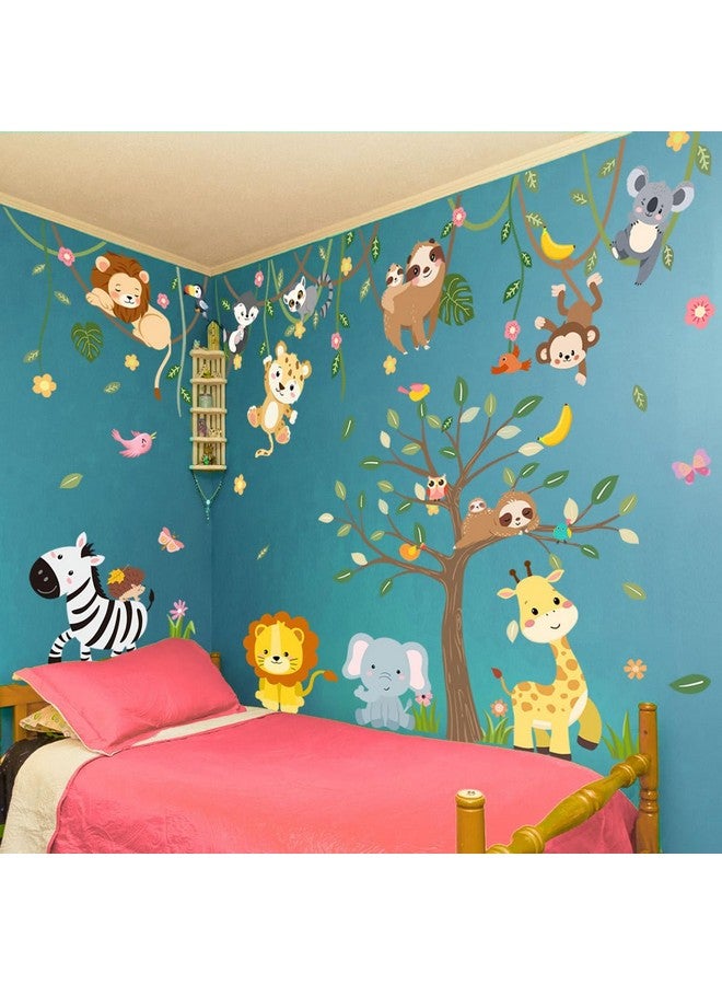 iMagitek Large Jungle Animals Tree Wall Decals Safari Animals Climbing Trees Wall Stickers Elephant Giraffe Lion Sloth Wall Stickers for Baby Nursery Kids Room Playroom Classroom 90.94" x 62.59" - Image 4