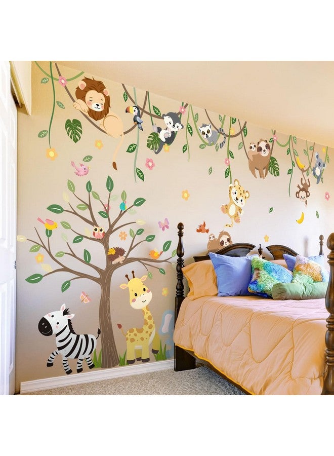 iMagitek Large Jungle Animals Tree Wall Decals Safari Animals Climbing Trees Wall Stickers Elephant Giraffe Lion Sloth Wall Stickers for Baby Nursery Kids Room Playroom Classroom 90.94" x 62.59" - Image 1