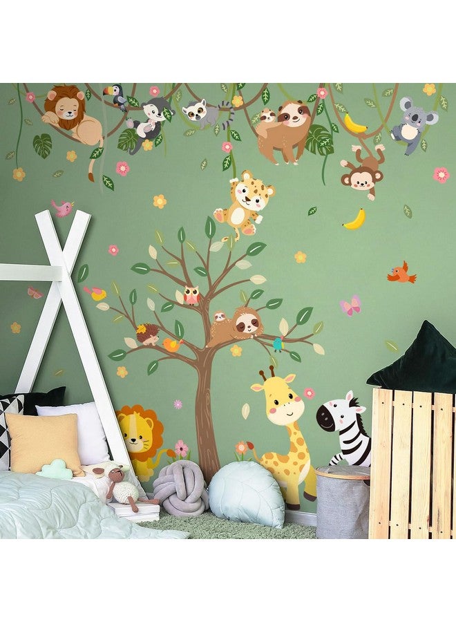 iMagitek Large Jungle Animals Tree Wall Decals Safari Animals Climbing Trees Wall Stickers Elephant Giraffe Lion Sloth Wall Stickers for Baby Nursery Kids Room Playroom Classroom 90.94" x 62.59" - Image 3