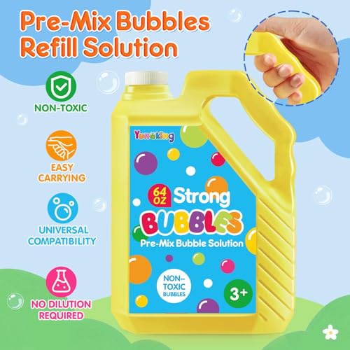 Yunaking 64 OZ Bubble Solution Refill PreMix NonToxic Bubbles for Kids Refills for Bubble Machine Wands Blowers No Mixing Needed LeakProof Bottle Solution for Bubbles Toys Parties Outdoor Events Easter - Image 5