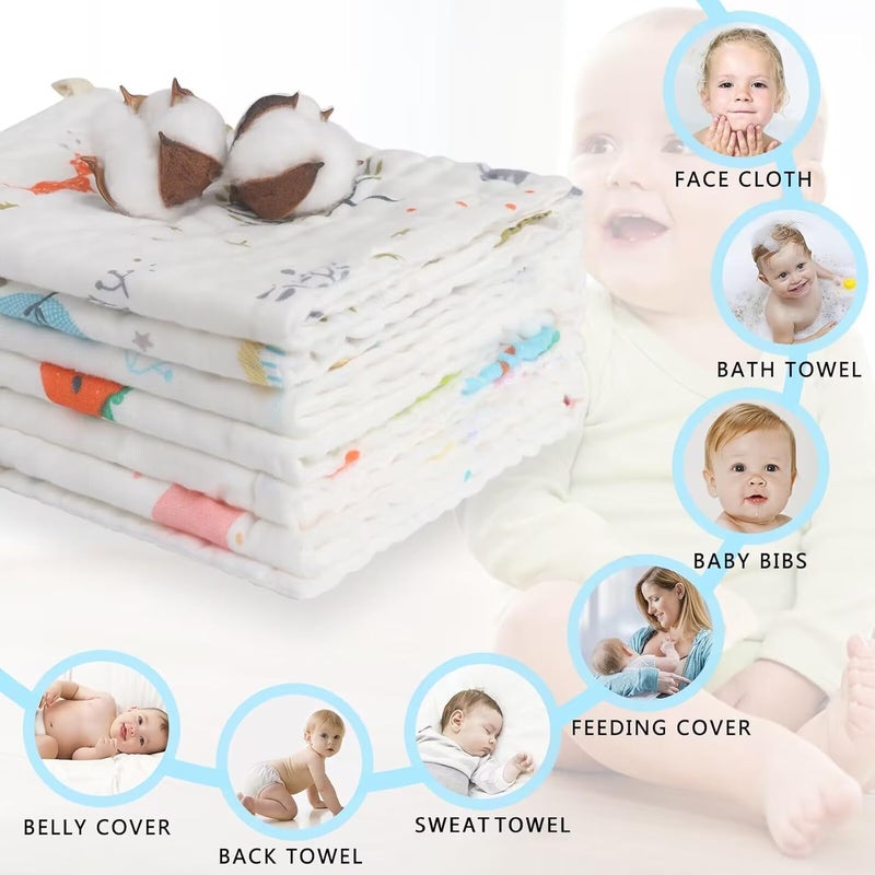 Firstblow Muslin 6 Layer Cotton Face Towels for Newborn Baby Extra Soft Hankies Reusable Napkins for Infants Toddlers/Kids | Pack of 3 - Image 2