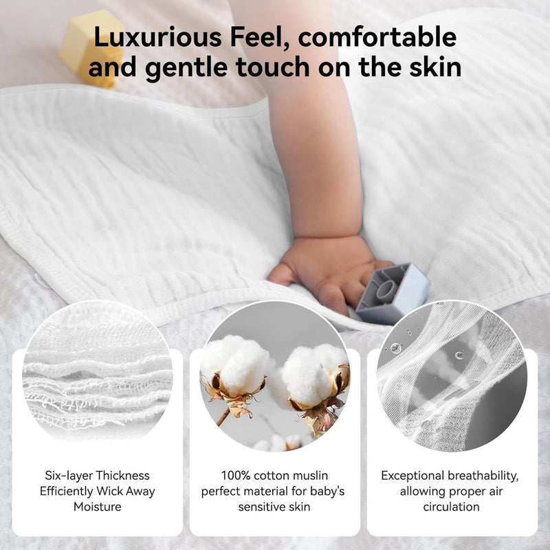 Firstblow Muslin 6 Layer Cotton Face Towels for Newborn Baby Extra Soft Hankies Reusable Napkins for Infants Toddlers/Kids | Pack of 3 - Image 4