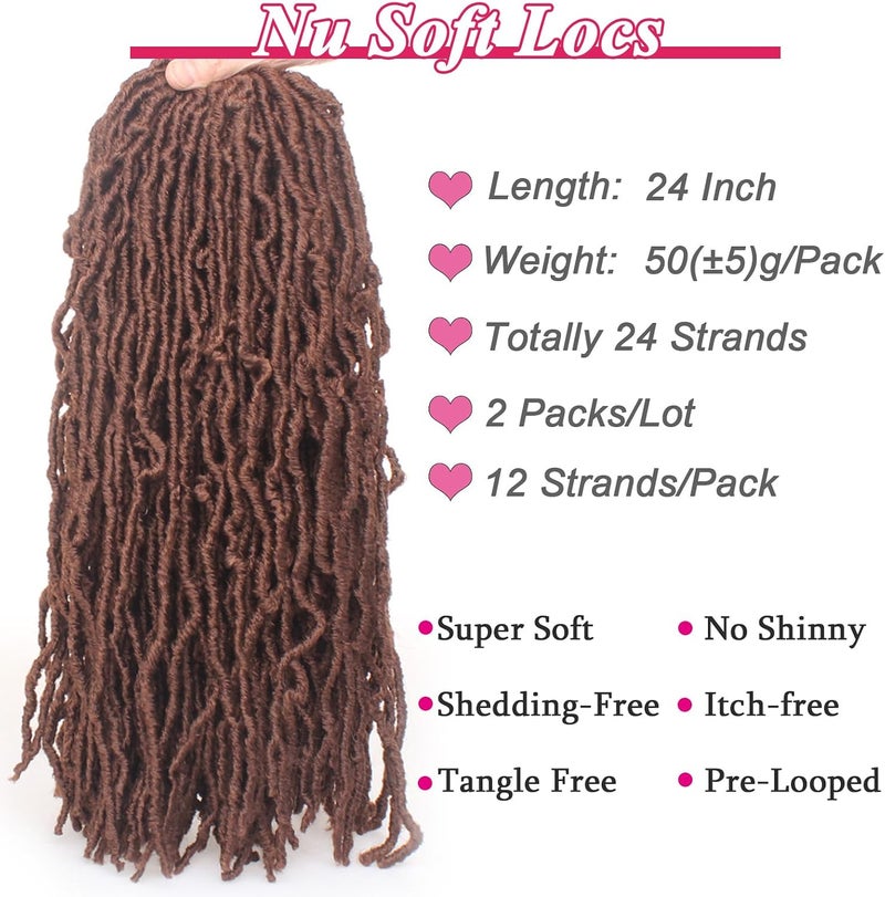 Leeven 18 Inch 2 Packs Synthetic New Soft Locs Crochet Hair 36 Roots 30# Messy Faux Locs Crochet Braids Hair For Women Brown Curly Goddess Soft Locs Afro Roots Hair Extensions - Image 3