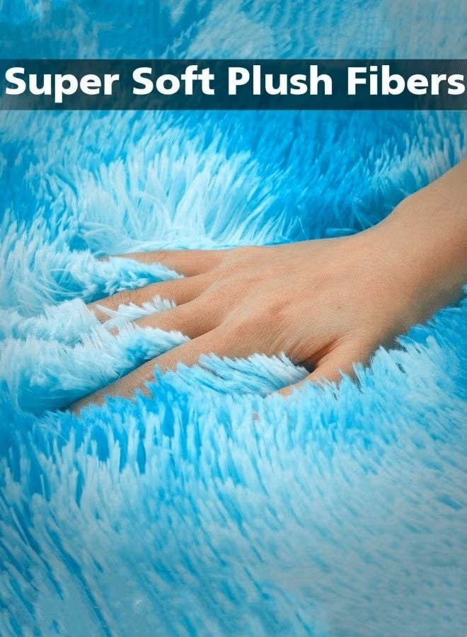 Optico Soft Rug Fluffy Carpet, Tie-Dye Light Blue Shag Area Rug Non Slip Indoor Carpet Non Shedding Plush Fuzzy Carpet Plush Mat Modern Shaggy Carpet for Room Dorm Home Decor, Washable, Luxury - Image 4