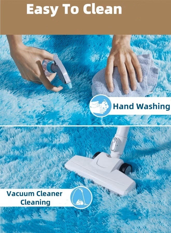 Optico Soft Rug Fluffy Carpet, Tie-Dye Light Blue Shag Area Rug Non Slip Indoor Carpet Non Shedding Plush Fuzzy Carpet Plush Mat Modern Shaggy Carpet for Room Dorm Home Decor, Washable, Luxury - Image 5