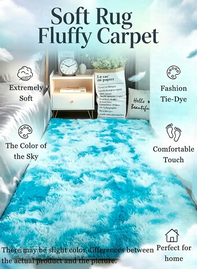 Optico Soft Rug Fluffy Carpet, Tie-Dye Light Blue Shag Area Rug Non Slip Indoor Carpet Non Shedding Plush Fuzzy Carpet Plush Mat Modern Shaggy Carpet for Room Dorm Home Decor, Washable, Luxury - Image 1