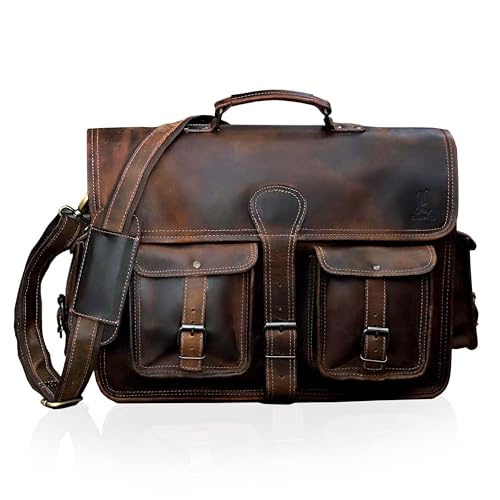 cuero Leather Briefcase Work Bag for Men Women Dark Brown Crossbody Genuine Leather Satchel Office Bag for Men Women 18 Inch Computer Travel Messenger Laptop Shoulder Bag Cureo - Image 1