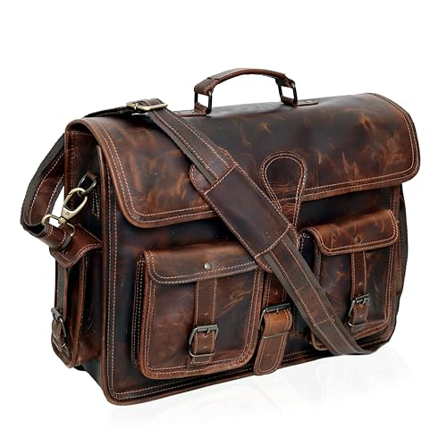 cuero Leather Briefcase Work Bag for Men Women Dark Brown Crossbody Genuine Leather Satchel Office Bag for Men Women 18 Inch Computer Travel Messenger Laptop Shoulder Bag Cureo - Image 4