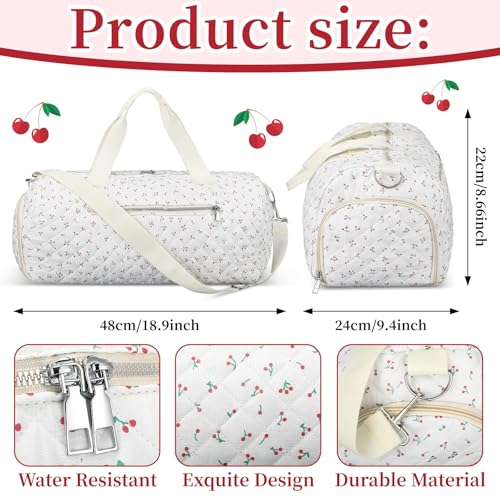 Dansydaisy Little Cherry daisy Quilted Duffle Bag for Women Cotton Dance Bag with Adjustable Carry Strap and Handy Pouch Floral Backpack for Dancers - Image 3
