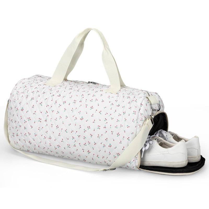 Dansydaisy Little Cherry daisy Quilted Duffle Bag for Women Cotton Dance Bag with Adjustable Carry Strap and Handy Pouch Floral Backpack for Dancers - Image 2