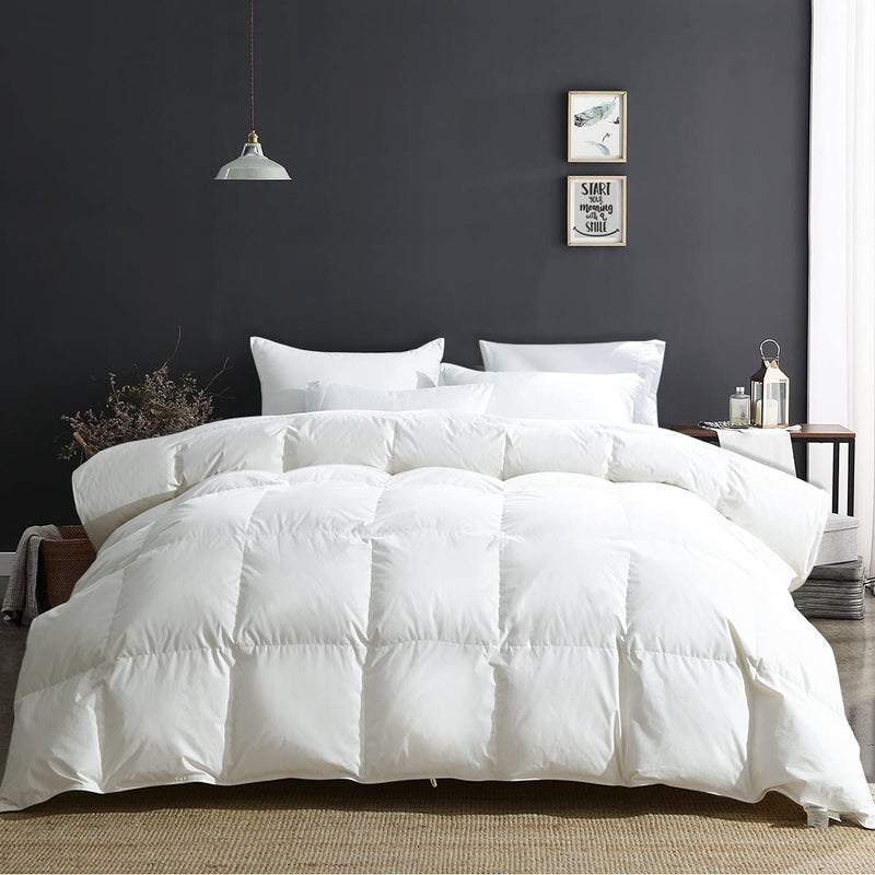 APSMILE Luxury 100% Organic Cotton Down Feather Fibers Comforter California King Fluffy Comforter, High Fill-Power Medium Warmth All Season Duvet Insert (104x96, Ivory White) - Image 1