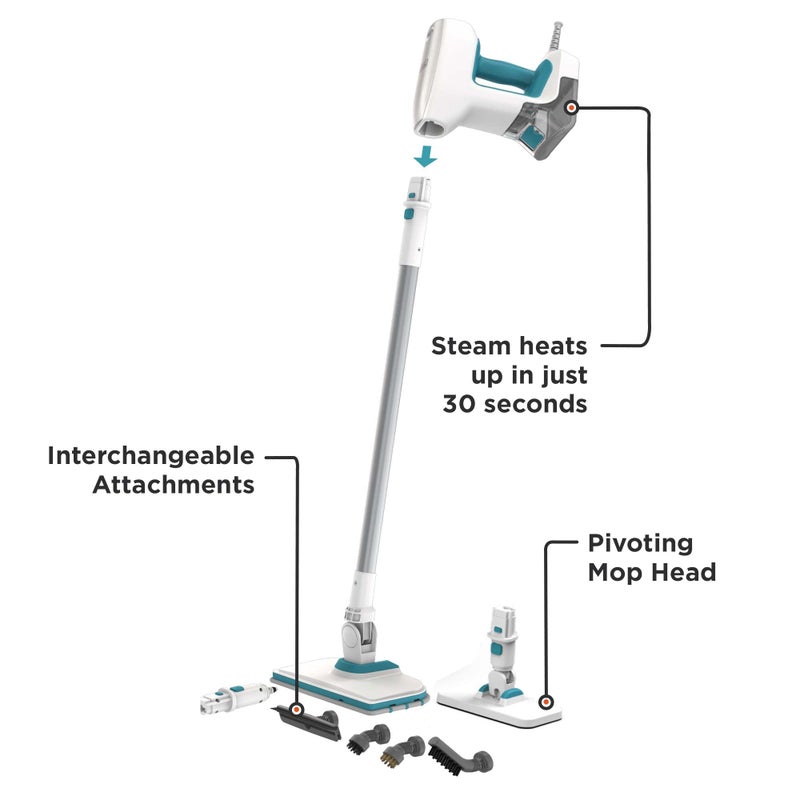 BLACK+DECKER Steam Mop, Floor and Handheld Steamer, Multi-Purpose Steam Cleaner with 6 Attachments, Corded (BHSM15FX08) - Image 3