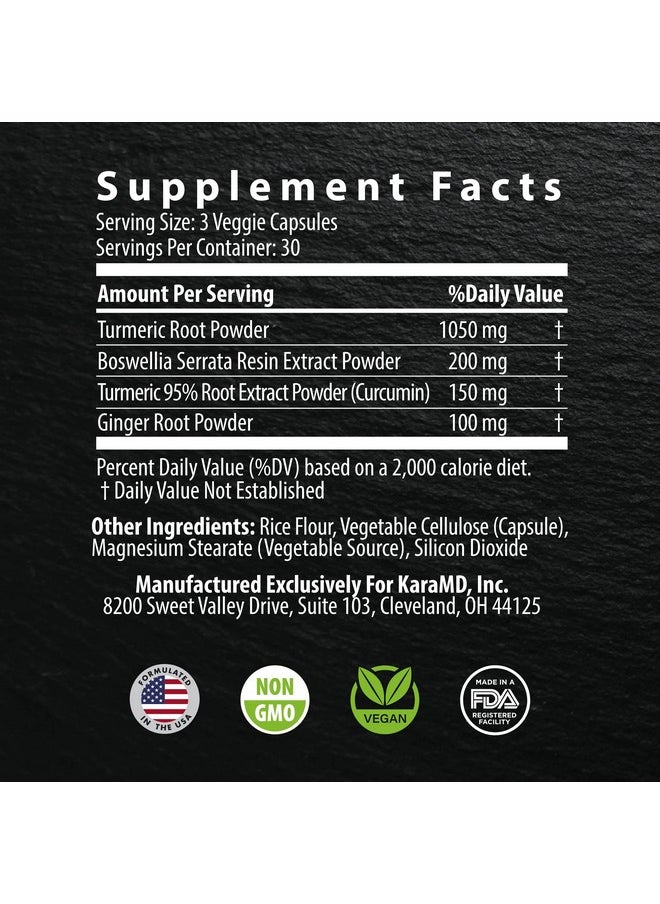 karamd - Comfort Guard X24 Natural Joint Support Supplement With Turmeric Curcumin Boswellia & Ginger Vegetable Capsules 30 Servings (90 Capsules) - Image 1
