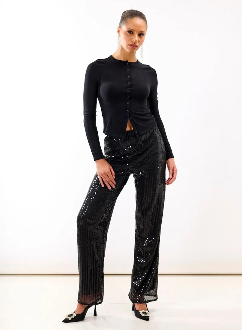 Needs No Label Black Jersey Sequin Trouser