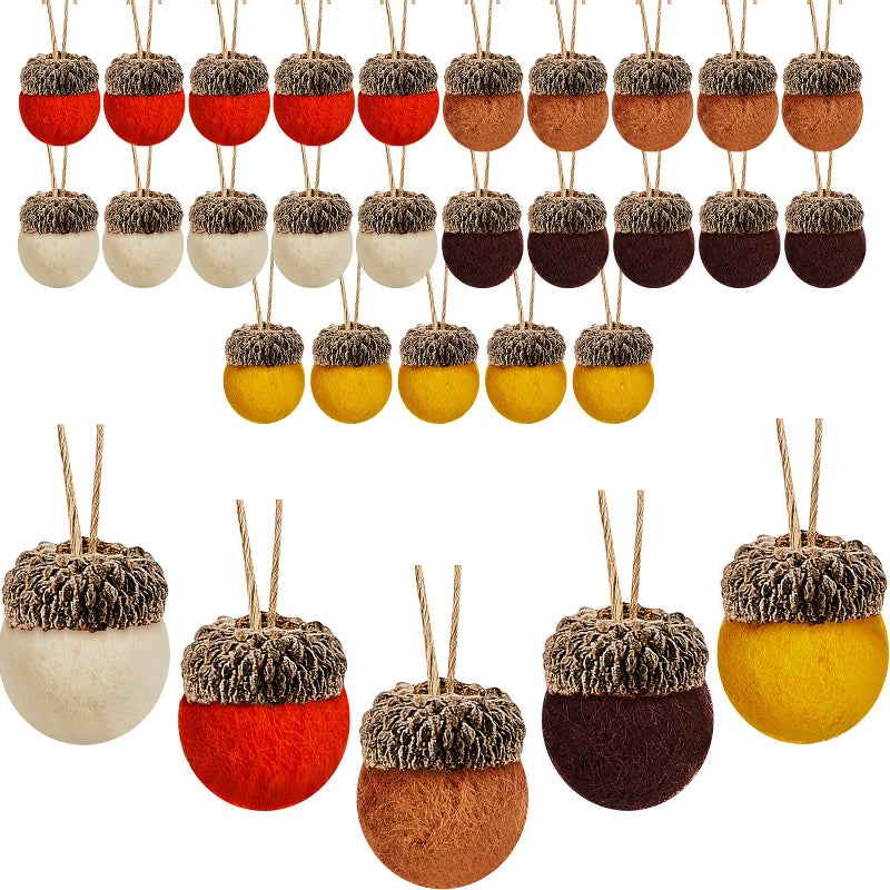 Irenare 25 Pieces Christmas Felt Acorn Ornaments Wool Garland Felt Balls Farmhouse Pom Acorn with 328 Feet Rope for Fall Christmas Tree Mantel DecorationMixed Color
