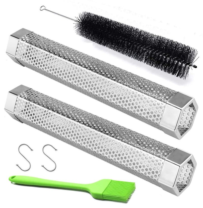 أنبوب مدخن حبيبات 2 عبوة 12 من الفولاذ المقاوم للصدأ لشواء الحبيبات للمدخن البارد والساخن 2 عبوة 12 مدخن