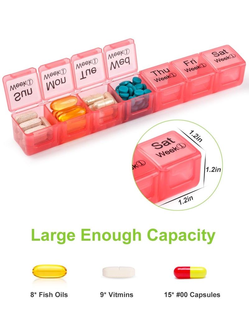 EIVENNKO Large Monthly Pill Organizer 28 Day Case Organizerd Extra Large Compartments 4 Week Dust-Proof Pill Case Medication Reminder Portable Travel Container (Red-Green-Blue-Purple) - Image 2