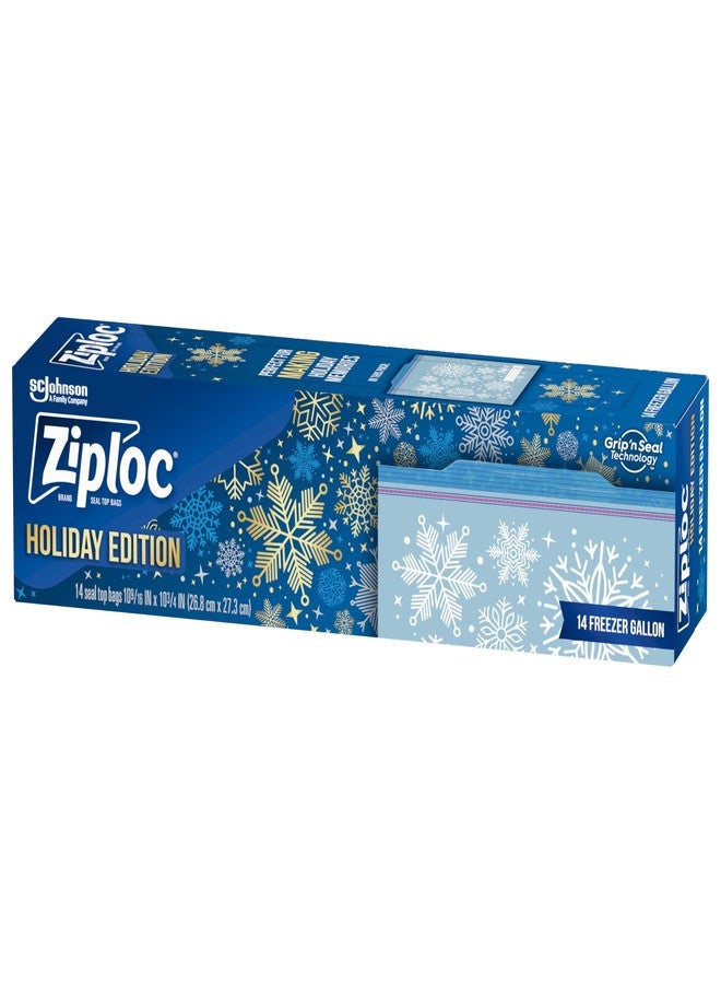 Ziploc Gallon Food Storage Freezer Bags, Grip 'n Seal Technology for Easier Grip, Open, and Close, 14 Count, Holiday Designs - Image 1