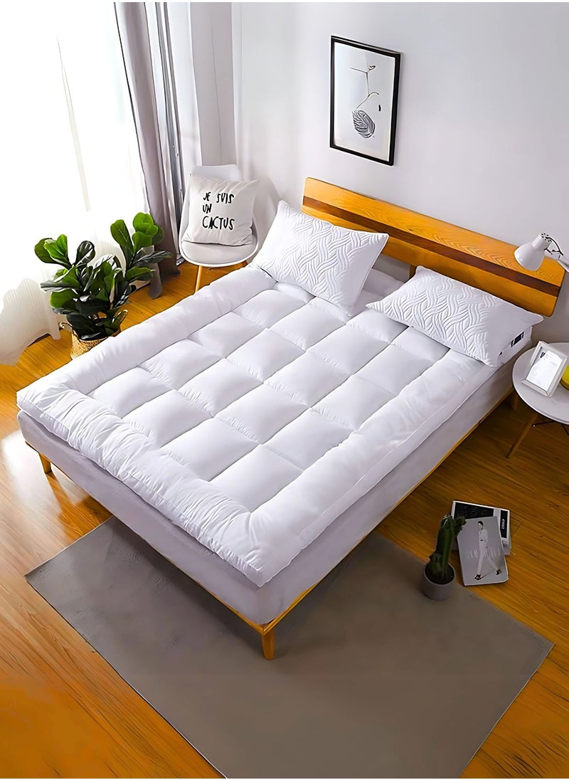 Zaprus Mattress Topper Bundle Pack – Quilted Mattress Topper with Microfiber Filling, 2 Soft Pillows (75x50 cm) Ultimate Comfort for Your Bedroom 
