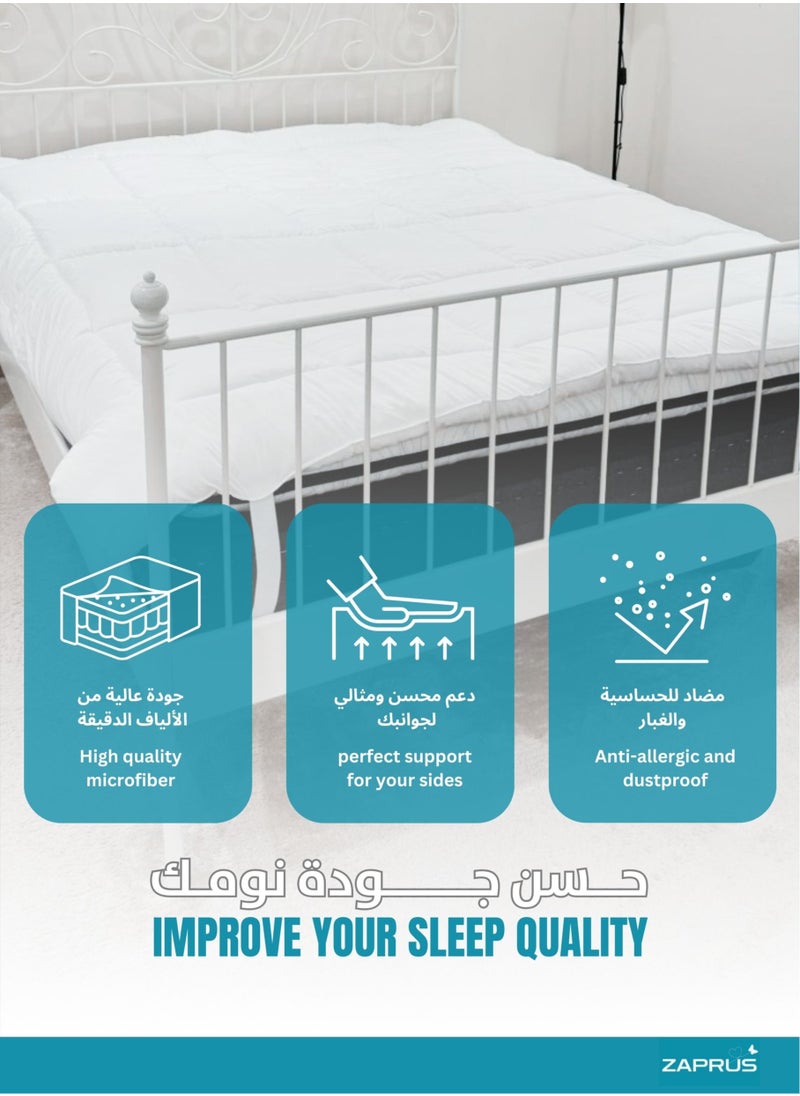 Zaprus Mattress Topper Bundle Pack – Quilted Mattress Topper with Microfiber Filling, 2 Soft Pillows (75x50 cm) Ultimate Comfort for Your Bedroom  - Image 2