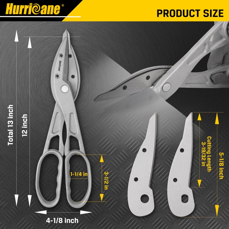 HURRICANE 12 Inch Aluminum Tin Snips with Replaceable Blades. Lightweight Straight Cutting Metal Cutters for HVAC, Sheet Metal & Vinyl Siding. Aluminum Tinner Shears with Large Handles - Image 3