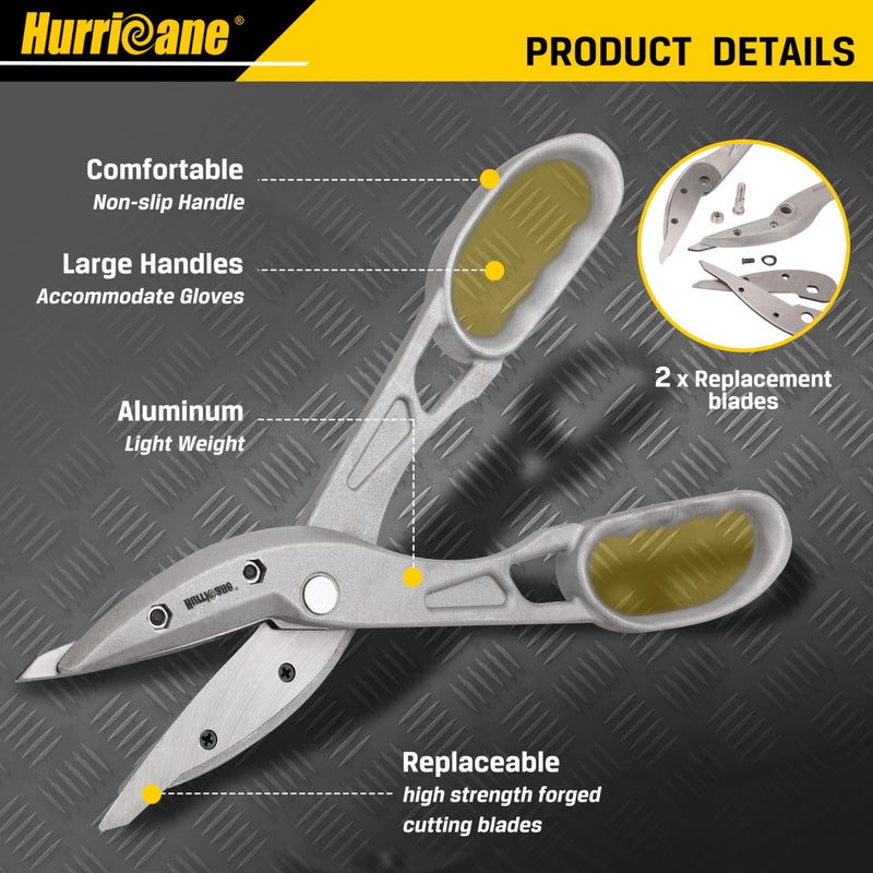 HURRICANE 12 Inch Aluminum Tin Snips with Replaceable Blades. Lightweight Straight Cutting Metal Cutters for HVAC, Sheet Metal & Vinyl Siding. Aluminum Tinner Shears with Large Handles - Image 2
