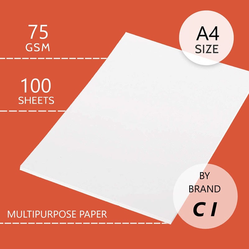 Ci - Copier Paper White Sheet Paper for Copy & Multipurpose Paper 75 GSM, A4, 100 Sheets - White | Sheet for Project/Assignment/Practical/Homework | Print Copy Scan White sheet For printer - Image 2