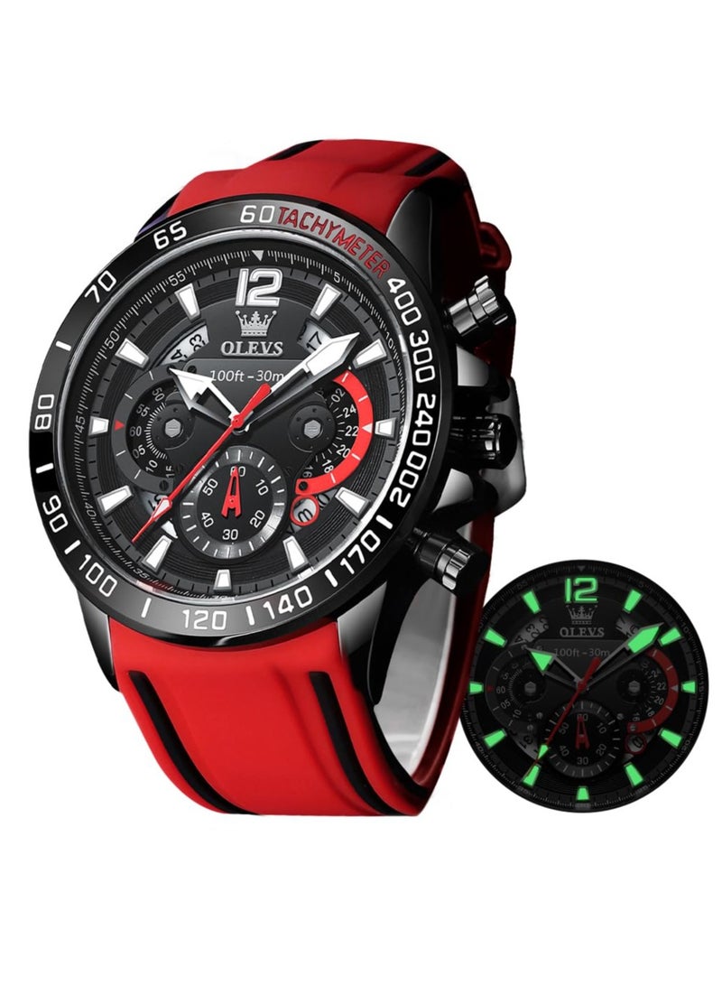 أوليفز ساعة OLEVS كرونوغراف رجالية مقاومة للماء بسوار سيليكون مضيء متعددة الوظائف بتقويم أعمال كوارتز للرجال رقم 9936 - Image 1