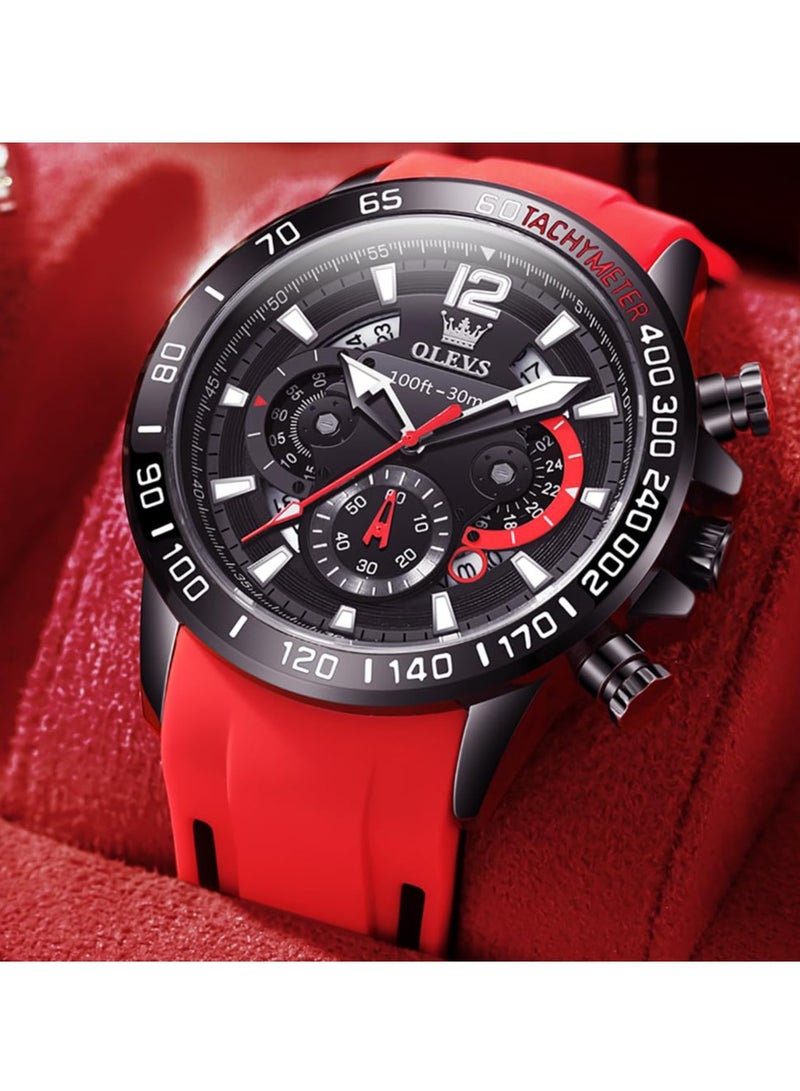 أوليفز ساعة OLEVS كرونوغراف رجالية مقاومة للماء بسوار سيليكون مضيء متعددة الوظائف بتقويم أعمال كوارتز للرجال رقم 9936 - Image 2