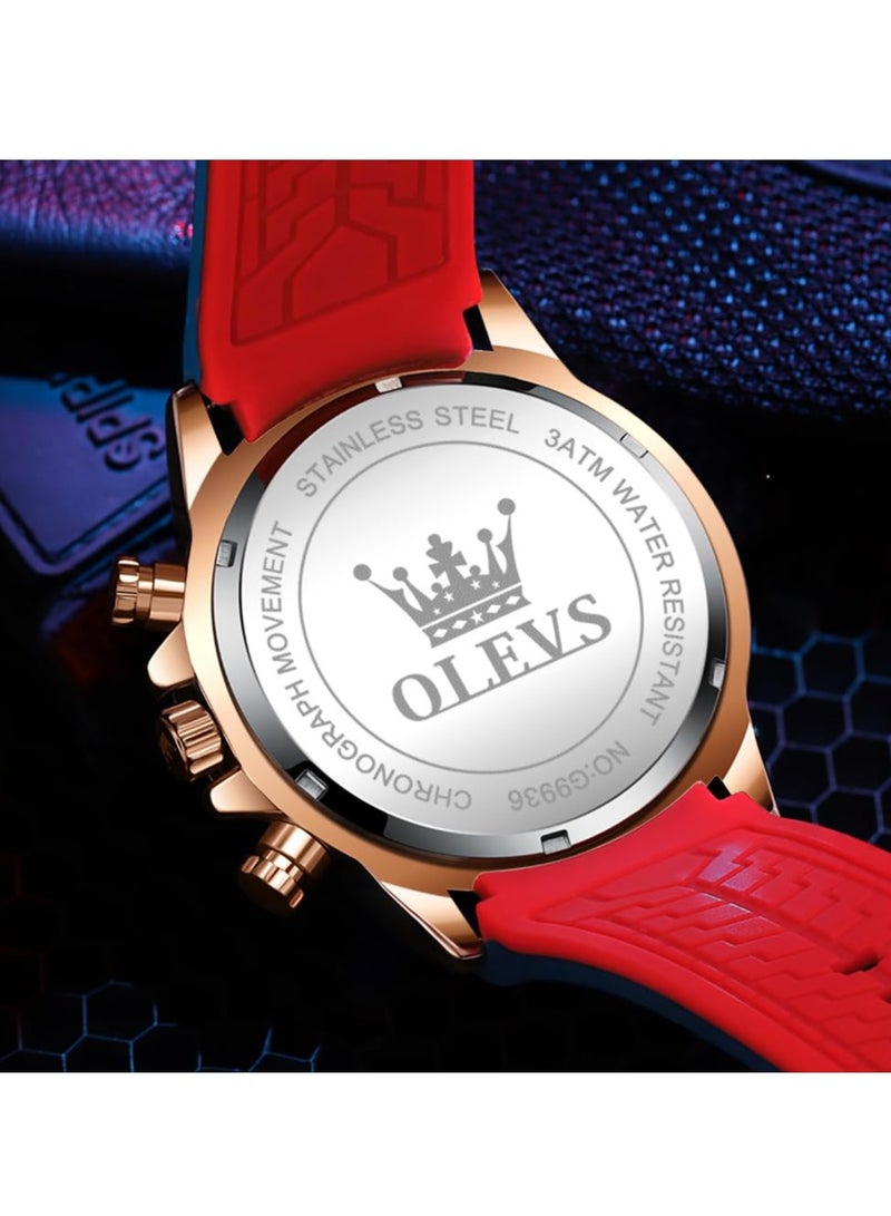 أوليفز ساعة OLEVS كرونوغراف رجالية مقاومة للماء بسوار سيليكون مضيء متعددة الوظائف بتقويم أعمال كوارتز للرجال رقم 9936 - Image 4