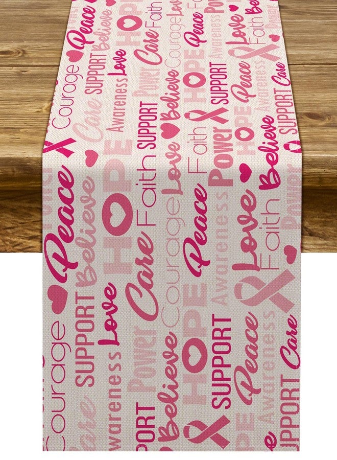 Pudodo Breast Cancer Awareness Table Runner Pink Ribbon Hope Faith Courage Support Kitchen Dining Room Fireplace Home Decoration - Image 1